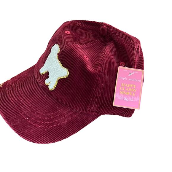 Simply Southern Dark Red Corduroy Dog Appliqué Baseball Cap Hat NWT - Picture 3 of 7